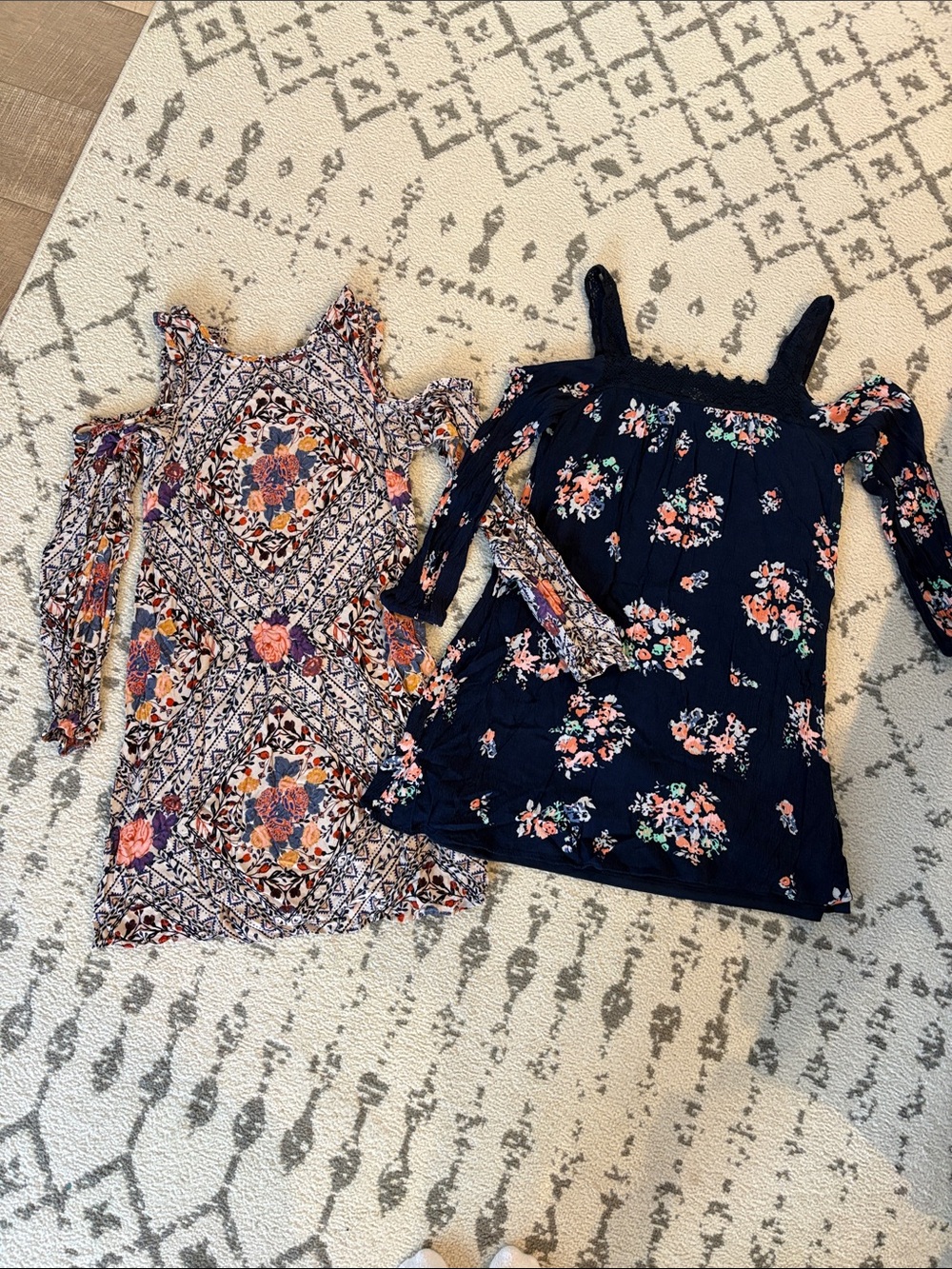 Xhilaration Navy Floral Cold-Shoulder Camisole with Multicolor Floral Dress